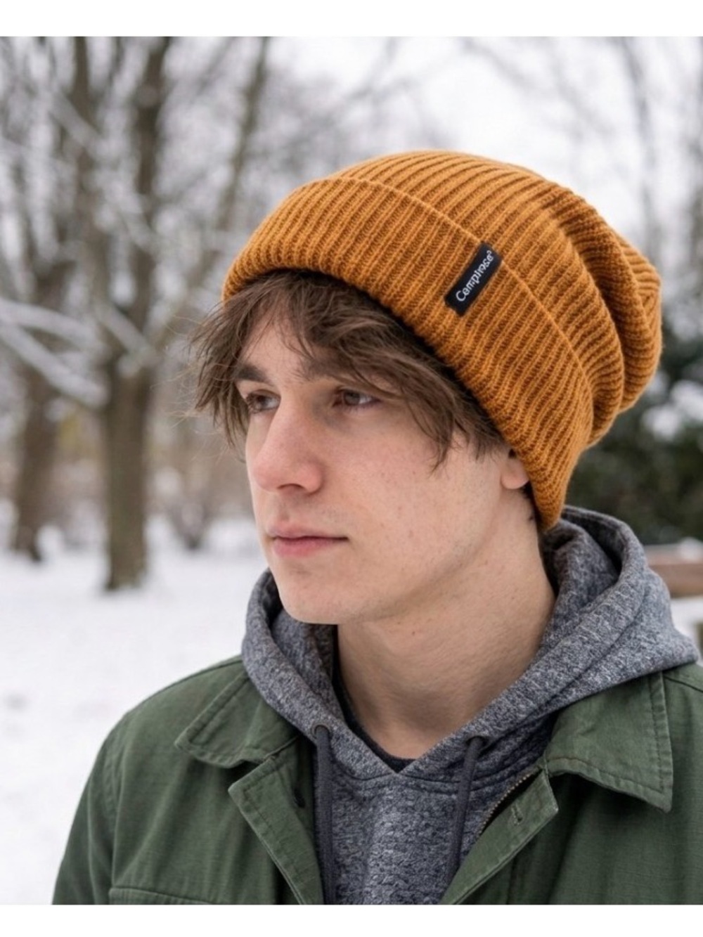 Caramel Ribbed Beanie Fisherman Style Hat with Brand Tag Wear Cuffed or Slouchy